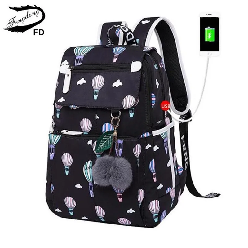 baratas FengDong moda mochila escola para meninas sacos de escola nova chegada 2018 bolsa schoolbag bookbag mochilas das crianças das crianças bonito USB