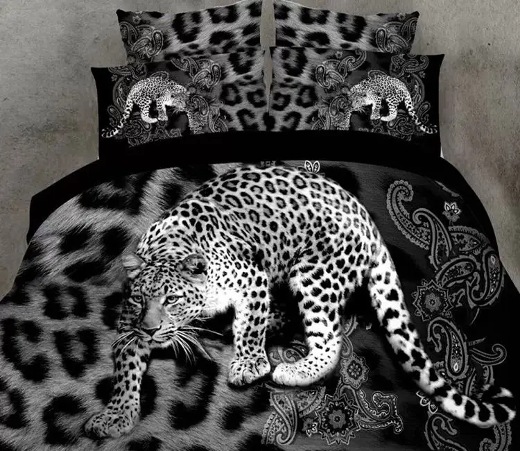 Leopard bedding set black and white queen size double full quilt duvet