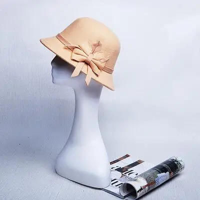 Зимняя женская однотонная Имитация шерсти с бантом фетровая одежда фетровые мягкие шляпы винтажные западные шляпы теплые женские шляпы с бантом - Цвет: 1