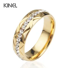 Kinel-Anillo de boda de compromiso de amor para mujer, joyería Vintage, acero inoxidable, Color dorado, cristal de incrustación
