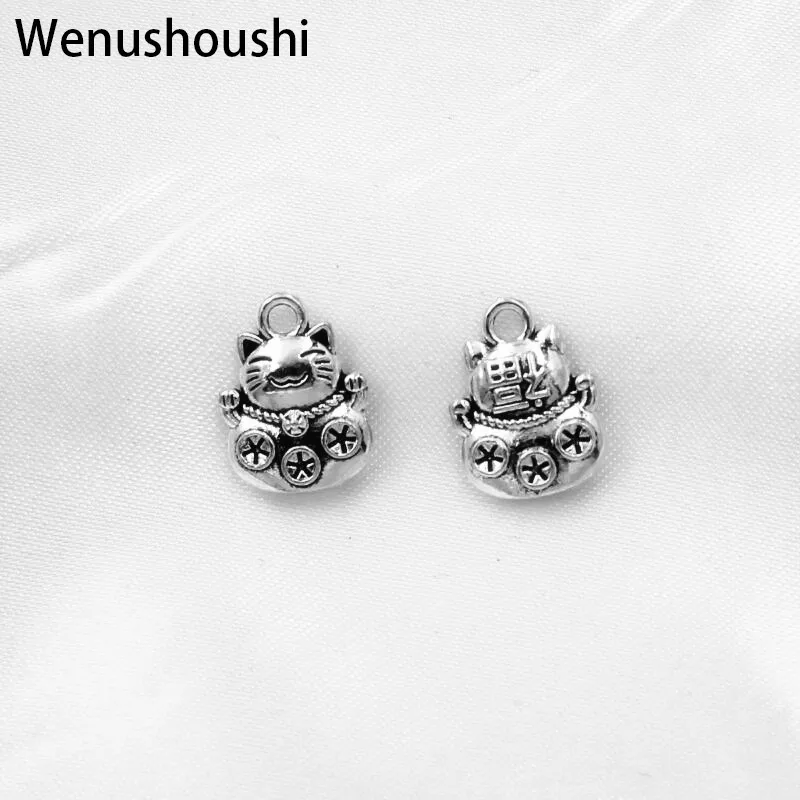 

10pcs/lot 1.2*1.5*0.3cm antique silver vintage Lucky Cat charm for earrings diy jewelry making pendant alloy drop ship ok di001