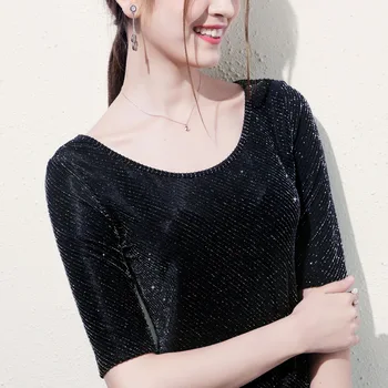 

ACRMRAC Women T-Shirts Spring Autumn Tops Tees Slim Half sleeve O-Neck Sexy T-shirt Woman AL29967