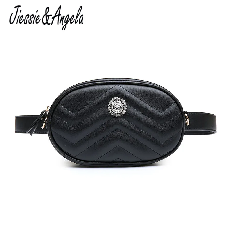 Jiessie & Angela Women Waist Bags PU Leather Fashion Women Chain Shoulder Bag Female Waist Pack Belt Travel Zipper Bag For Phone