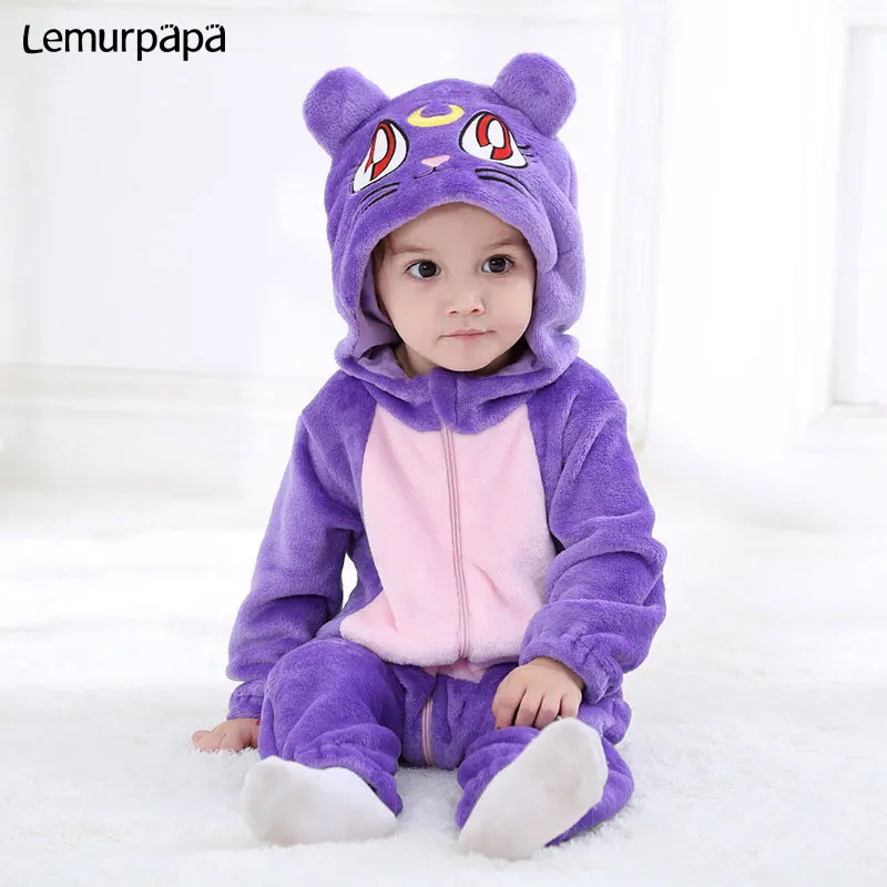 Детская одежда с животными Kugurumi супер герой комбинезон 0-3 лет одежда для малышей с героями мультфильмов для мальчиков и девочек Комбинезон на молнии фланель теплая дутая куртка для младенцев Kawaii костюм - Цвет: purple cat