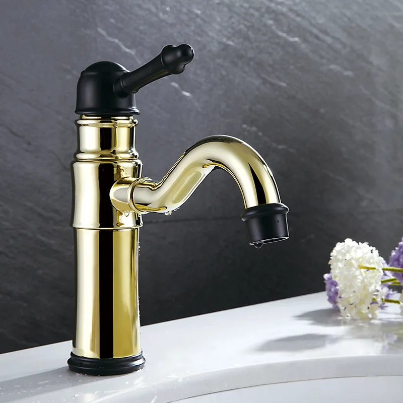 

wholesale antique european-style rotating basin faucet All black under cold and hot stage basin faucet brass