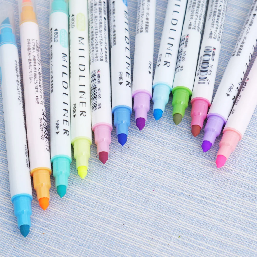 12 шт./компл. японский ручки мягкий вкладыш с двухголовой флуоресцентных ручек милые арт маркер для рисования маркером в наборе, канцелярские принадлежности