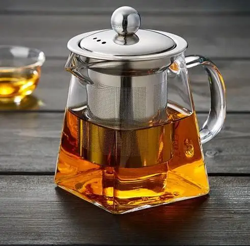 

Heat Resistant Glass Stainless Steel Filter Tea Pot Square Flower Teapot High Temperature Resistant Glass Tea Set Irregular