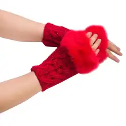 Woweile #5001 для женщин девочек Теплые зимние Искусственный мех кролика наручные перчатки-метенки без пальцев