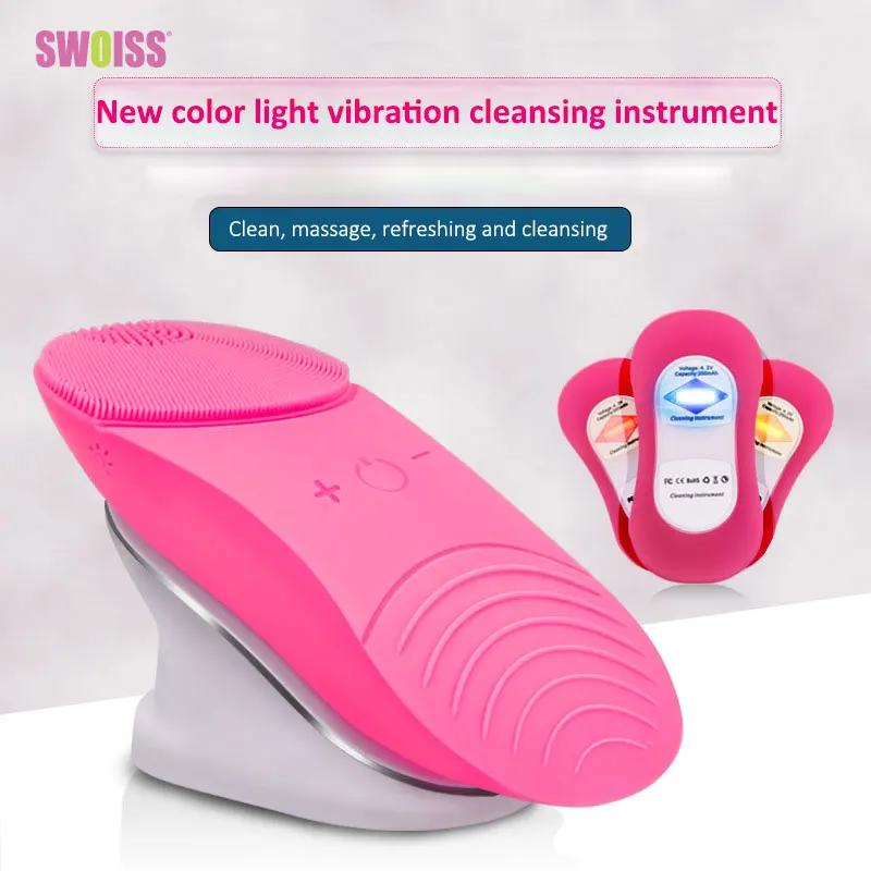 

SWOISS Pink Silicone Electric Cleansing Instrument Facial Brush For Washing Pore Cleaner Beauty Wash Face Massager Acne Tool