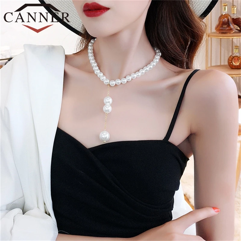 CANNER Fashion Exaggerated Immitation Pearl Necklace Pendant  Choker Necklaces for Women Jewelry FO