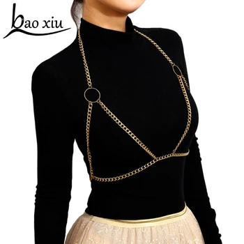 

Fashion Harajuku New metal chain Belt Sexy Top Adult Women Chest Studded Strap Body Bondage Belt Metal Chain Harness accessories