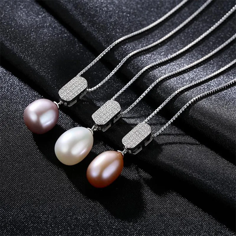 

Cute Freshwater Pearl Jewelry 925 Sterling Silver Long Pearl Pendant Necklace Women Box Chain Necklace Wholesale Drop Shipping