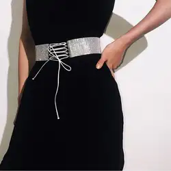 2019 Мода Стразы женское платье сплав широкий пояс резинка-украшение