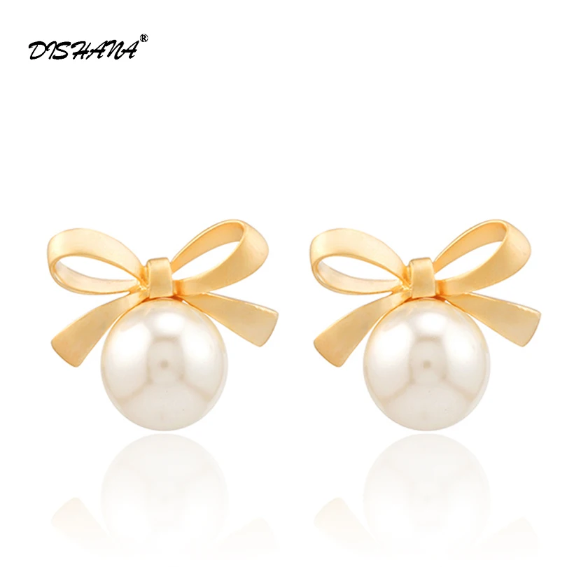 

New Fashion pearl jewelry White Bowknot Bow Rhinestones Pearl Earrings for Women Jewelry Stud Earrings (E0400)