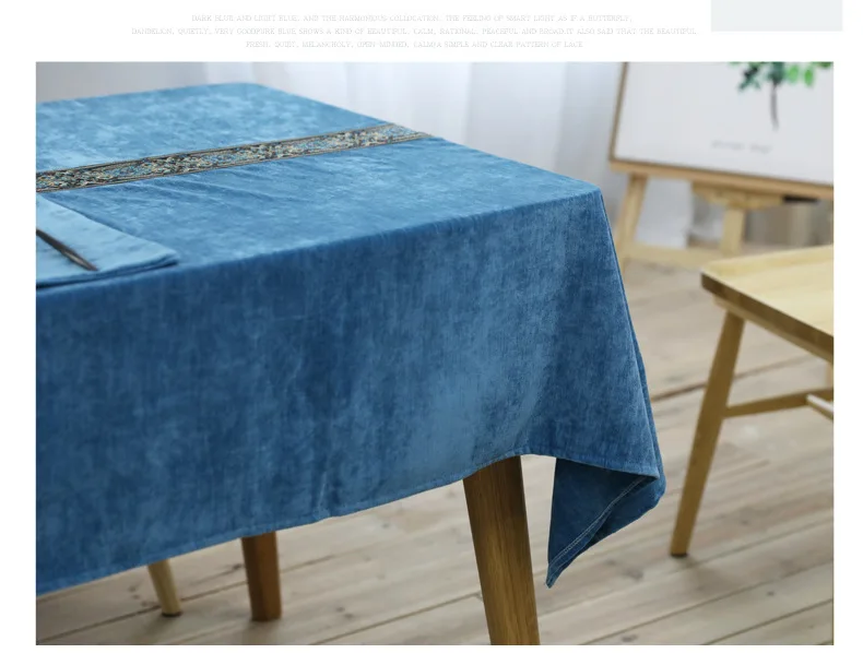 Классическая скатерть высокого уровня кофейная скатерть с вышивкой синяя двухсторонняя бархатная Толстая прямоугольная скатерть
