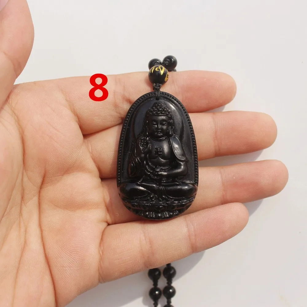 Высококачественный натуральный черный Обсидиан Резной талисман с Буддой кулон ожерелье для женщин и мужчин Подвески Ювелирные изделия 50*32 мм