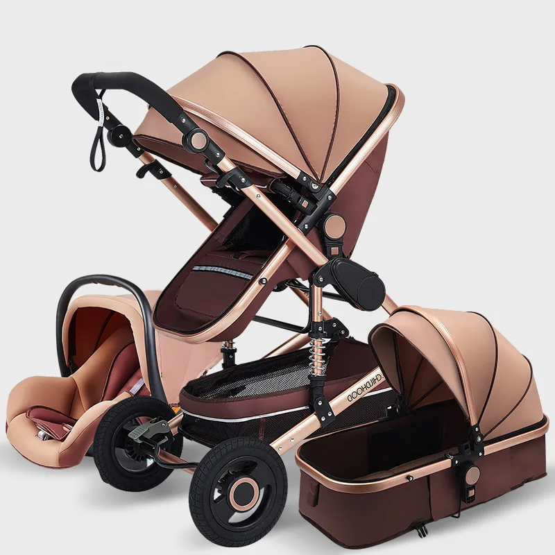 Роскошная детская коляска с высоким Landview 3 в 1, портативная детская коляска, удобная детская коляска для новорожденных - Color: Brown