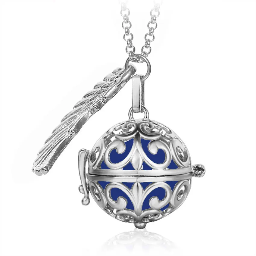 dark blue with silve Кулон ожерелье беременность шары бола с клетка Ангел Бал детский колокольчик выдалбливают металлические цепи ожерелье s& Подвески для женщин - Окраска металла: dark blue with silve