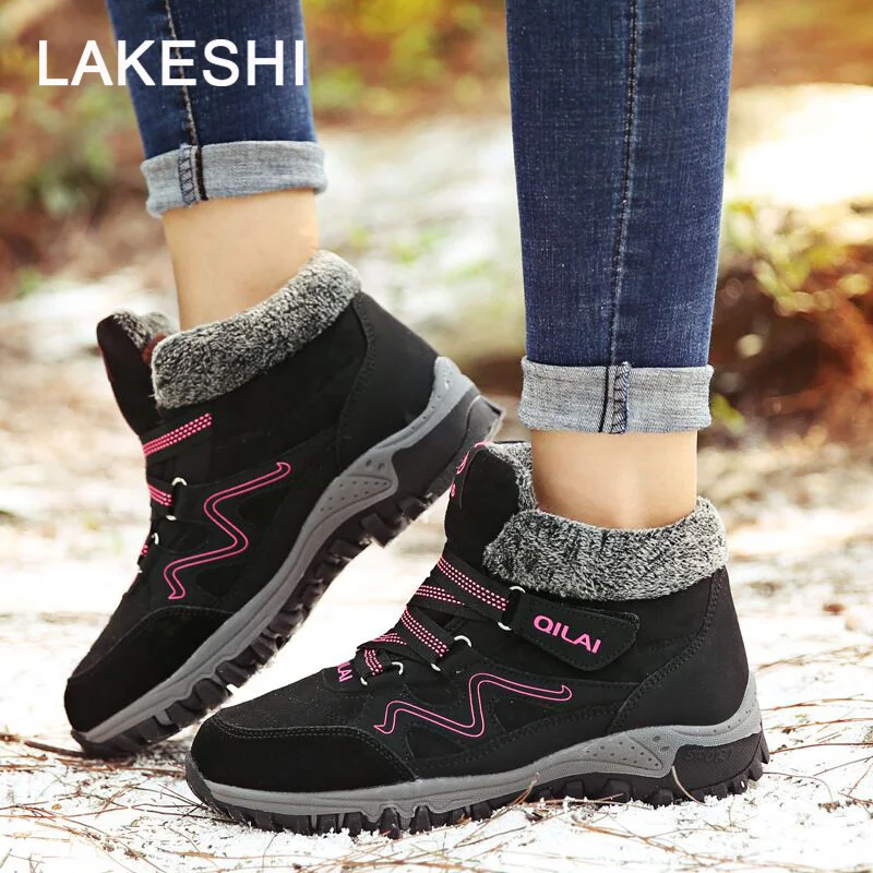 

LAKESHI 2018 New Women Winter Ankle Boots Outdoor Warm Snow Boots Women Shoes Waterproof Warm Plush Boots Women Casual Shoes