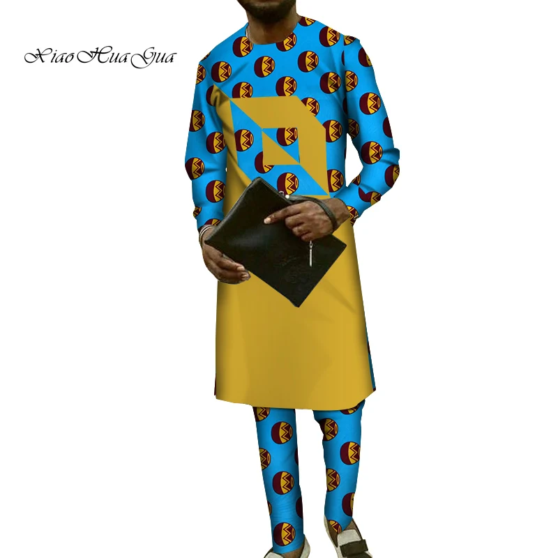 Традиционный Африканский узор Дашики для мужчин повседневные топы рубашки и брюки комплект большого размера в африканском стиле одежда для мужчин комплект WYN785 - Цвет: 9