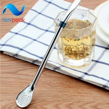 

1pcs 304 stainless steel straw spoon final straws Malang tea filter spoon Coffee stir spoon juice spoon