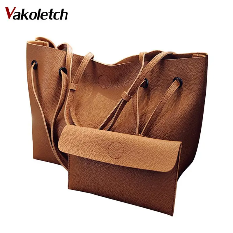 

Vintage Handbags Woman PU Leather Large Capacity Female Shoulder Bags Solid Color Women corssbody Bag Composite Bag KL224