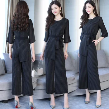 

Fashion Big Size Two Piece Set Summer Striped Irregular Costumes For Women Elegant Temperament Thin Ensemble Femme Deux Pieces