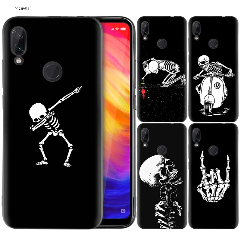 

Silicone Coque Case for Xiaomi Redmi Note 7 6 5 Pro Mi A1 A2 8 Lite 9 GO Poco F1 S2 4 4X Plus Spooky Skull Funny Dance Skeleton