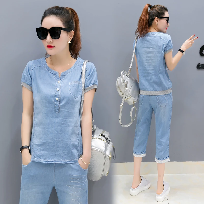 

YICIYA Sky Blue Jeans Sets Tracksuits Women Pant Suits and Top Plus Size Large Co-ord Sportswear 2019 Summer Outfits Jean