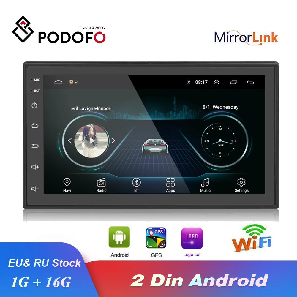 Podofo 2 din автомагнитола Android gps мультимедийный плеер авторадио 7 ''сенсорный экран Bluetooth FM wifi Авто аудио стерео Mirrorlink