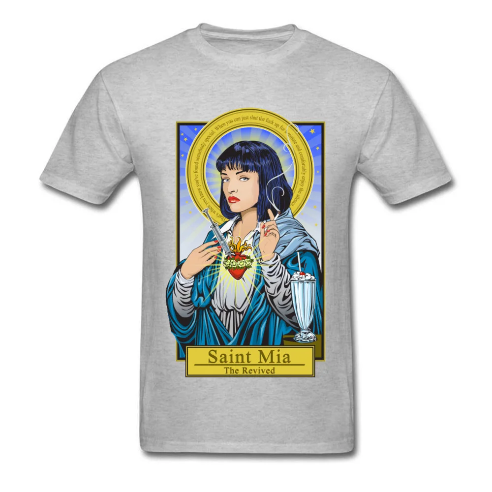 saint-mia-pulp-fiction190618 Print Tops Shirts Short Sleeve for Men Cotton Labor Day Crew Neck T Shirt Casual Tops Shirts Newest saint-mia-pulp-fiction190618 grey