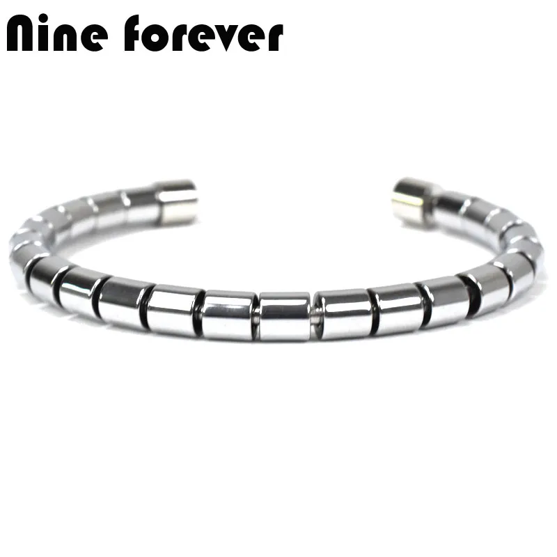 

Nine forever natural stone beads bracelet men jewelry Stainless Steel bracelets & bangles for women pulseira masculina Hematite