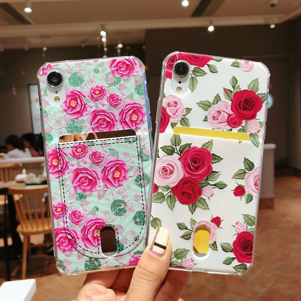 

For Apple iphone XS Max X Case Soft TPU Beautiful Painting Flowers Card Protective Back Cover Case For iphone 5 Se 5S 6 7 8 Plus