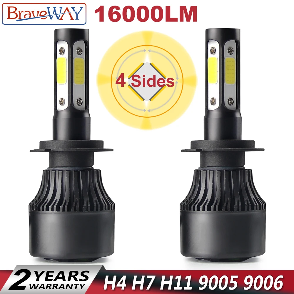 

BraveWay 12000LM Headlights Led Bulb for Auto Led Ice Bulb Car Led Light H4 H7 H11 HB3 BH4 All for Car Lamps 4 Sides Hi/Lo Beam