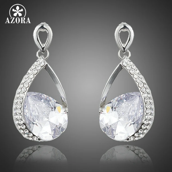 

AZORA 2015 Lastest Big Water Drop Design Clear Cubic Zirconia Drop Earrings for Women TE0224