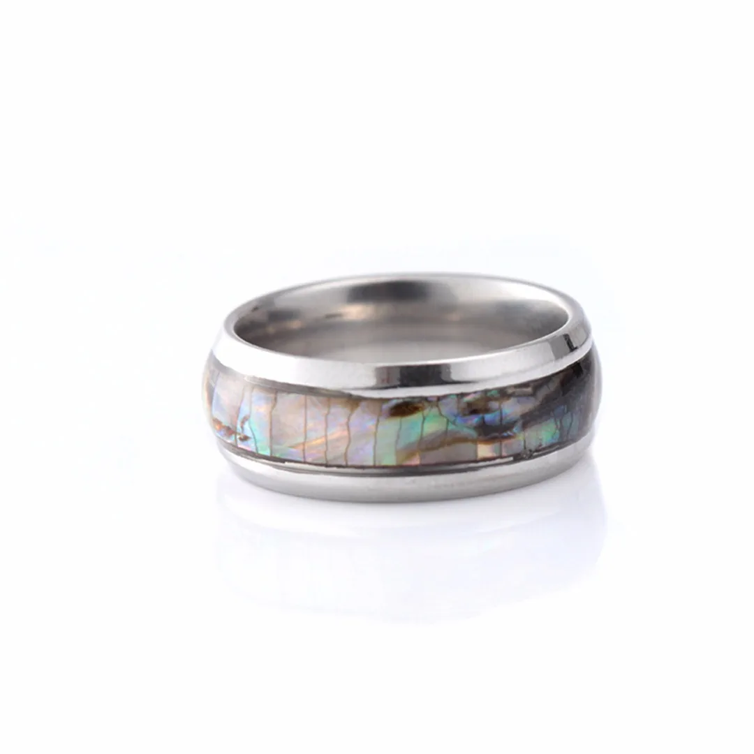 Shellhard Abalone Shell Lovers Couple's Ring Stainless Steel Finger Rings Wedding Bands for Men Women Comfort Fit  Size 6-12