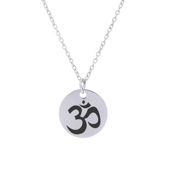 1Pcs 25mm round pendant OM AUM yoga manlada charm necklace silver