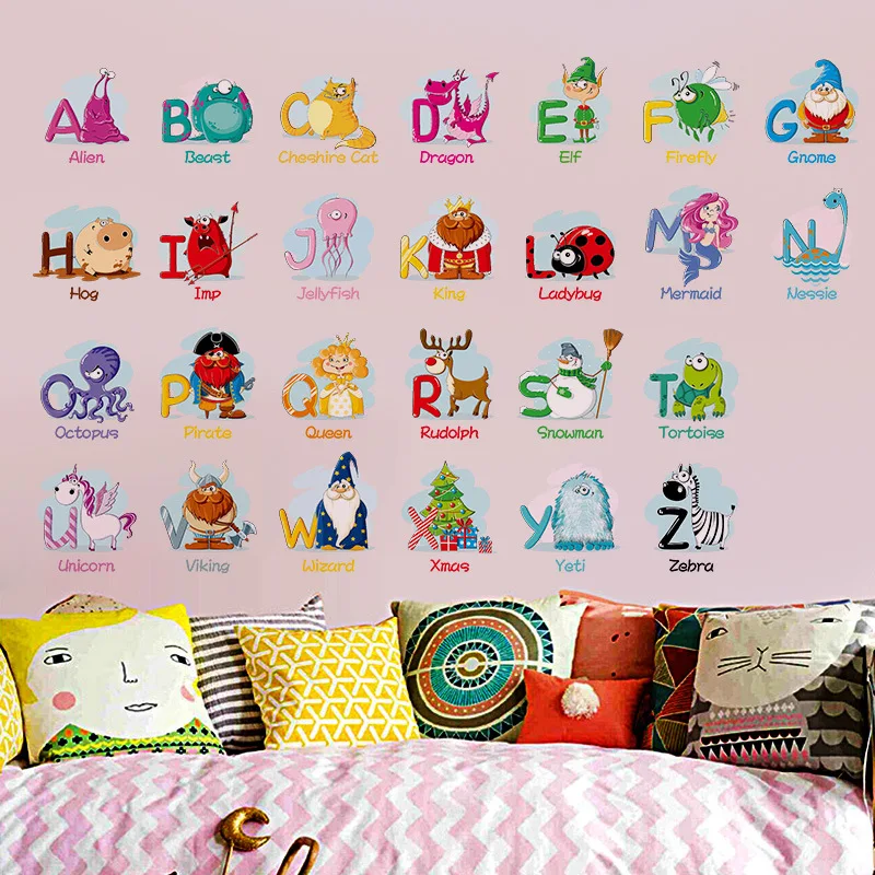 

Cute animals alphabet stickers for baby room removable cartoon kids wall stikers children bedroom living room wall pictures