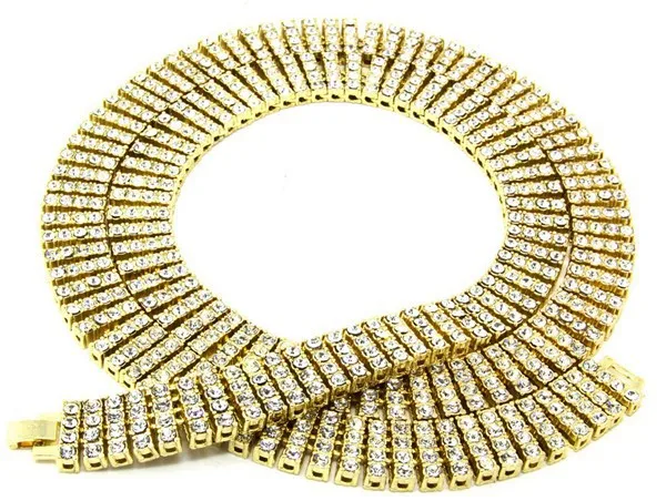 

Men's Necklace Silver/Gold/Black Plated CZ Iced Out 4 Row Simulated Crystal Hip-Hop Chain Necklace Men Jewelry