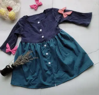 

2019 Korea Style Girls Pathcwork Dress Fashion Autumn Cotton Linen Girls Dresses 1-7 Years PX239