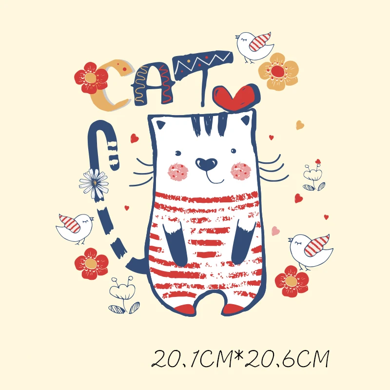 

Cartoon Cat Patch T-shirt Press Sticker Washable Iron On Transfers Patches For Kids Girls T Shirt Coat Bag 20x20.6cm