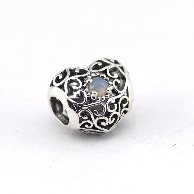 Подходит для Pandora талисманы браслеты Июнь Подпись сердце бусины с серым лунный камень 925 пробы 100% серебряные ювелирные изделия беспла
