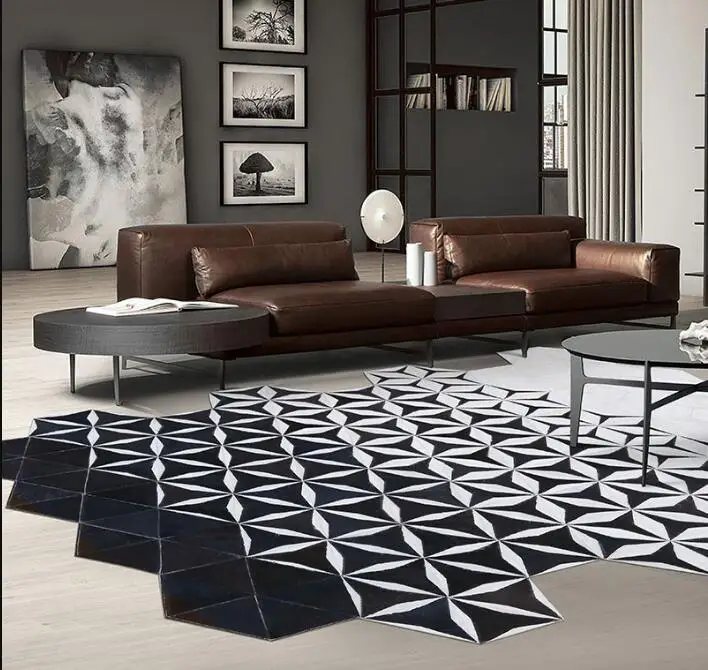 Модный коврик из бычьей кожи современная неоклассическая гостиная ковер на диван стол прикроватная тумбочка для спальни Роскошная шерсть коровы ковер