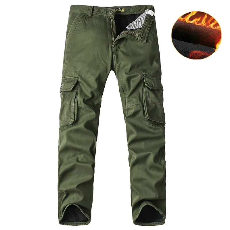 Male Thick Warm Cotton Cargo Pants Men Autumn Winter Military Cargo Pants Tactical Fleece Pants