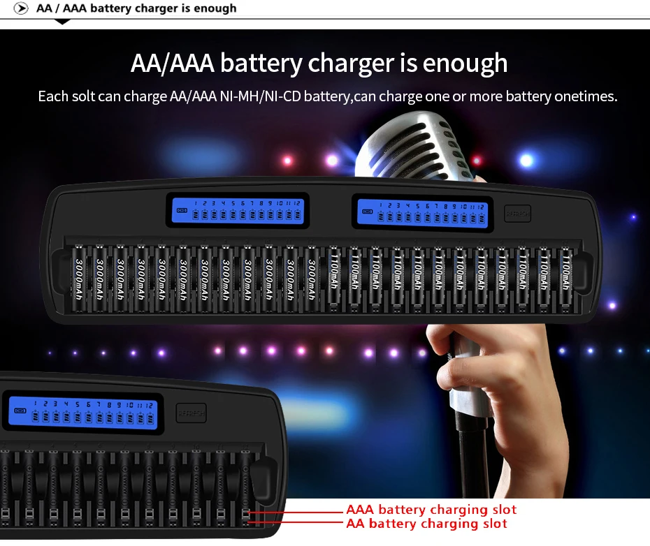 PALO 24 слота ЖК-дисплей умное интеллектуальное зарядное устройство для батареи AA/AAA Ni-CD Ni-MH 1,2 V аккумуляторная батарея