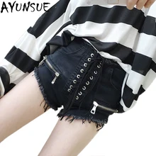 Летние женские джинсовые шорты новые рваные короткие Feminino тонкие сексуальные повязки джинсовые шорты для женщин молния черные короткие брюки LX1720