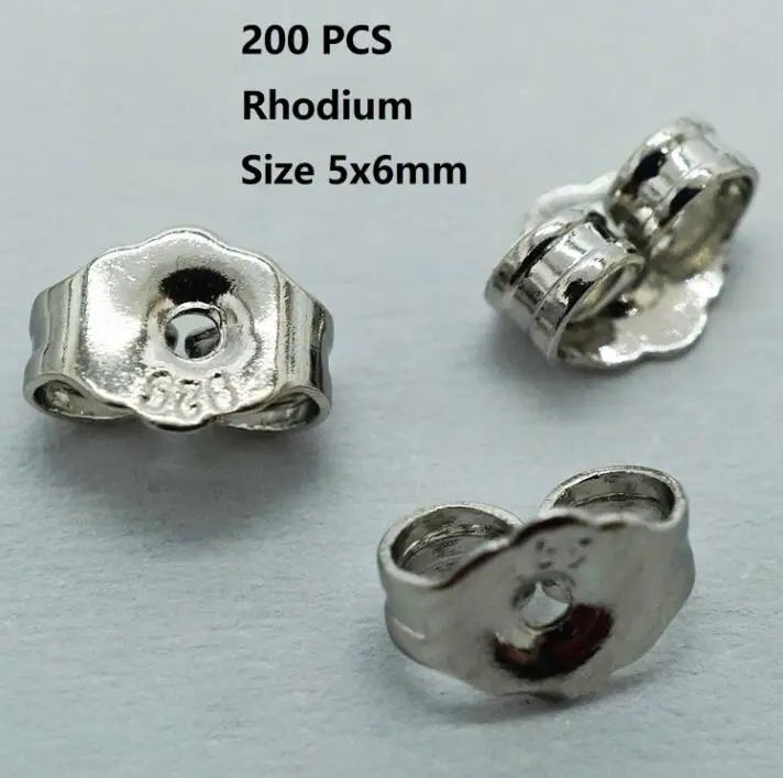 200 шт./лот, 5 мм, безопасная пуля, Бабочка, пробка, металлические, для изготовления женских украшений, аксессуары, сделай сам, части, затычки для ушей - Цвет: Rhodium 5mm x 6mm