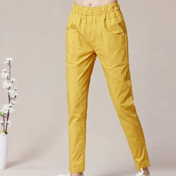 

cotton and linen women pants casual solid slim straight elastic waist vintage harem ankle-length female pants top quality