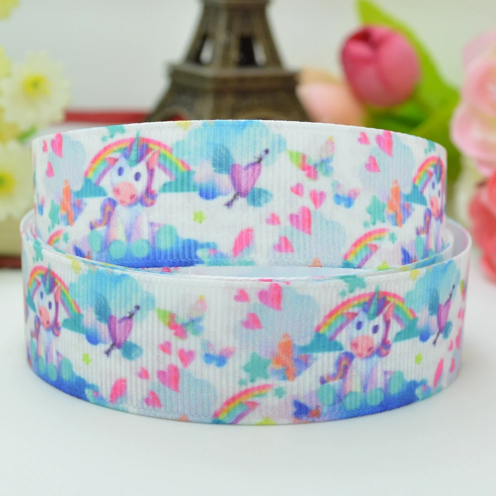 DUWES 7/8&quot 22mm Unicorn Rainbow Pastel Watercolor Printed grosgrain ribbon hair bow DIY handmade wholesale Customization 50YD |
