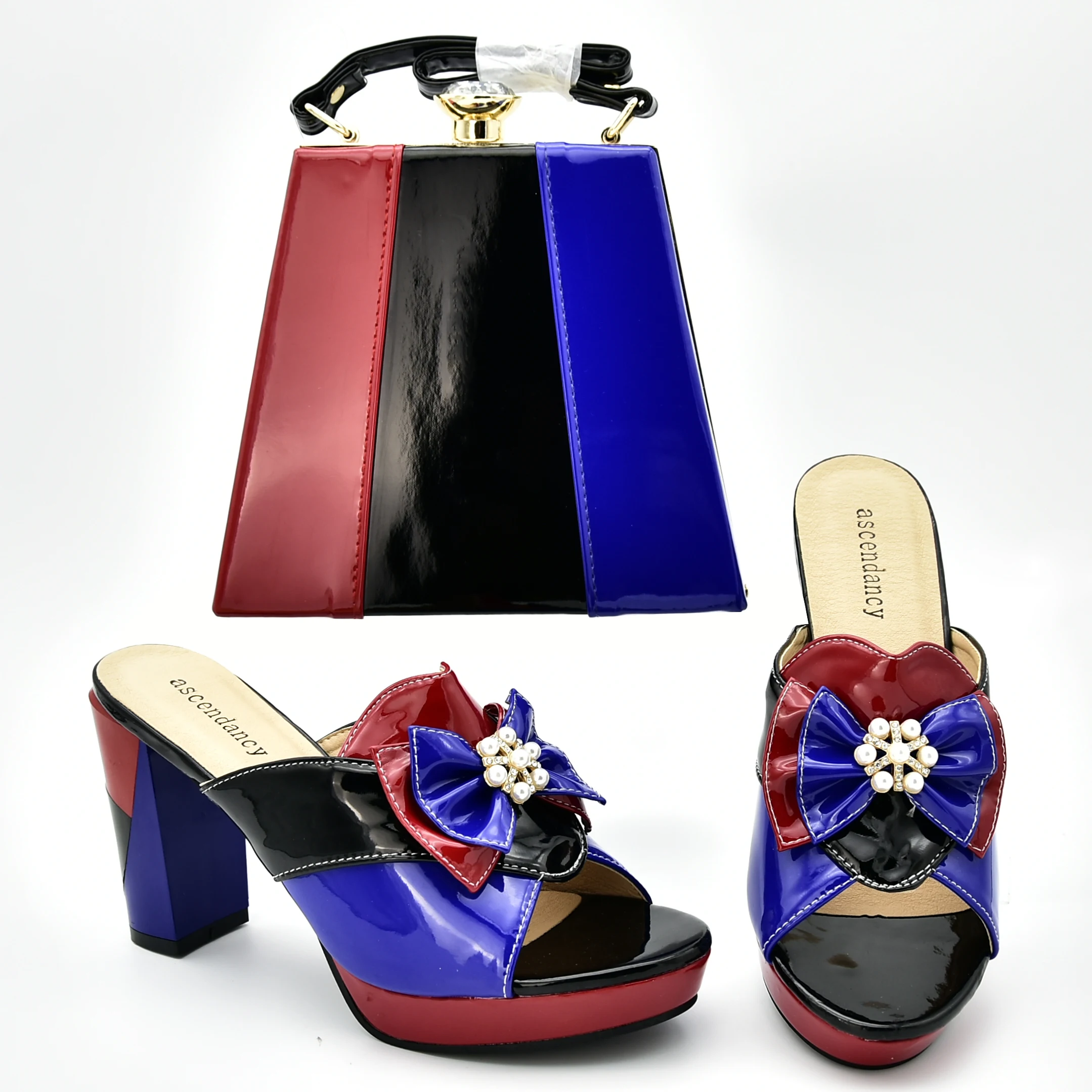 

New coming italian shoes and bag set fushia Beautiful Design African high heel shoes and bag